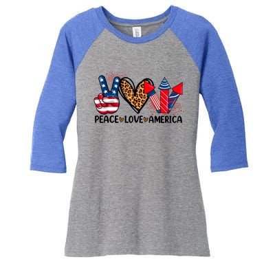 Peace Love America Firecracker Patriotic America 4th Of July Gift Women's Tri-Blend 3/4-Sleeve Raglan Shirt