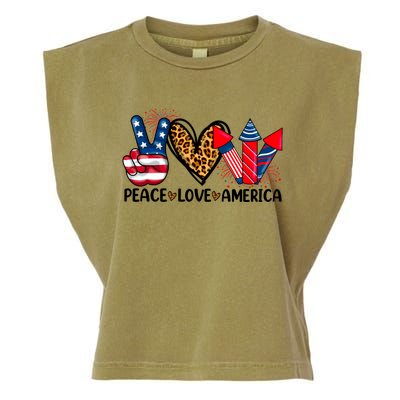 Peace Love America Firecracker Patriotic America 4th Of July Gift Garment-Dyed Women's Muscle Tee