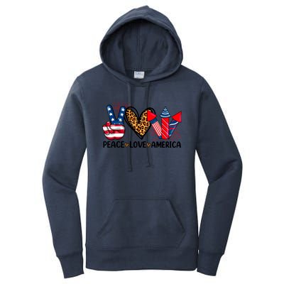 Peace Love America Firecracker Patriotic America 4th Of July Gift Women's Pullover Hoodie