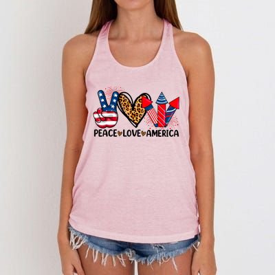 Peace Love America Firecracker Patriotic America 4th Of July Gift Women's Knotted Racerback Tank