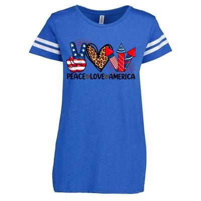 Peace Love America Firecracker Patriotic America 4th Of July Gift Enza Ladies Jersey Football T-Shirt