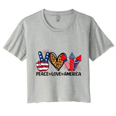 Peace Love America Firecracker Patriotic America 4th Of July Gift Women's Crop Top Tee