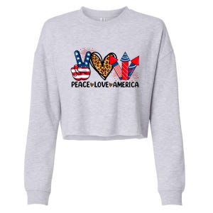 Peace Love America Firecracker Patriotic America 4th Of July Gift Cropped Pullover Crew