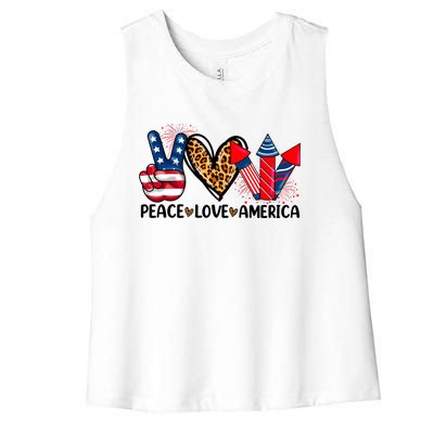 Peace Love America Firecracker Patriotic America 4th Of July Gift Women's Racerback Cropped Tank