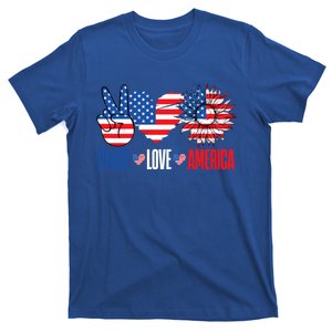 Peace Love America Sunflower Usa Flag July 4 Indepedence Day Gift T-Shirt