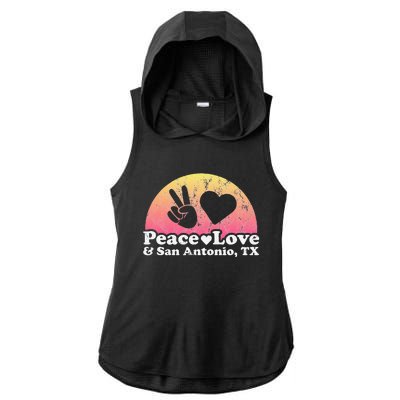 Peace Love and San Antonio TX Texas Ladies PosiCharge Tri-Blend Wicking Draft Hoodie Tank