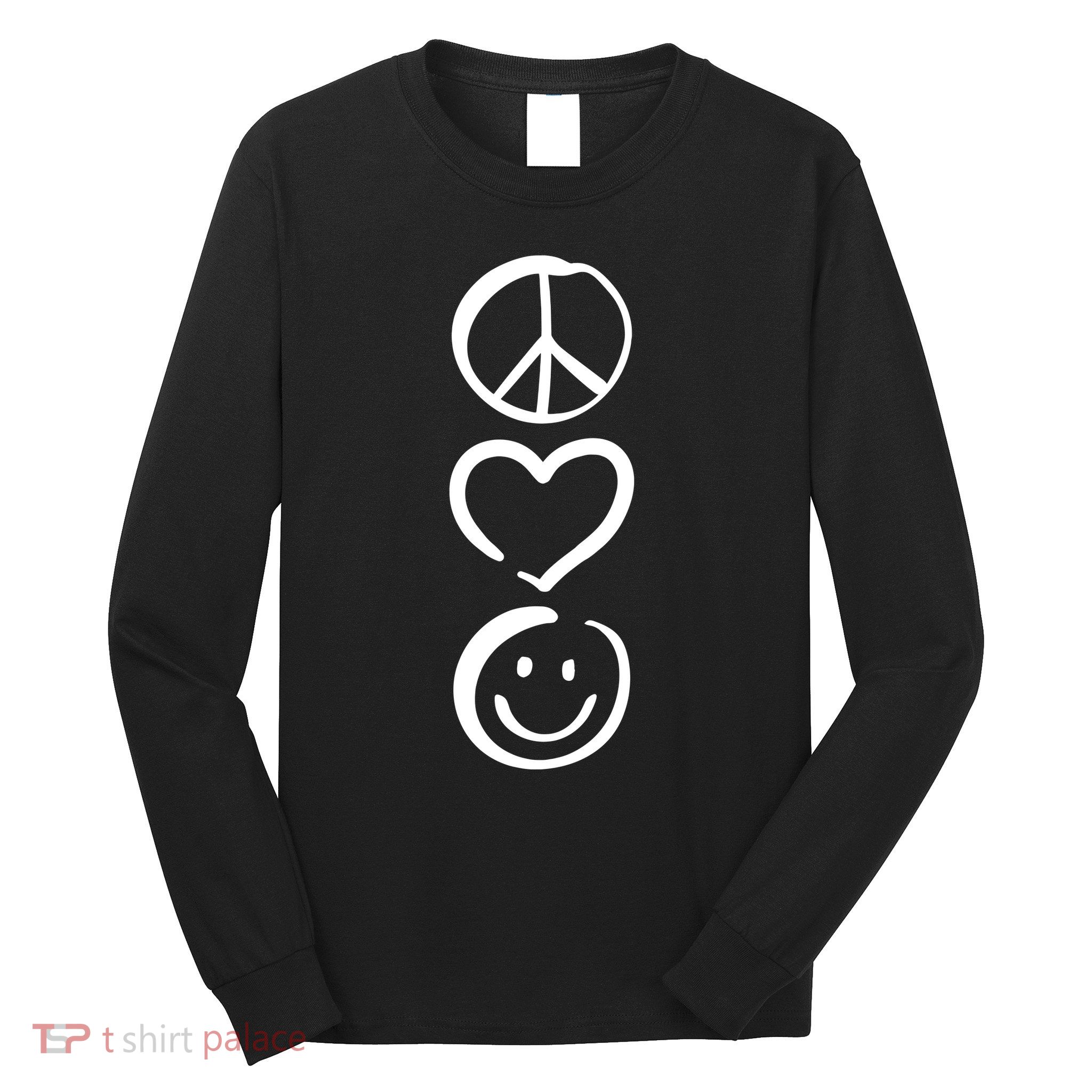 Peace Love And Happiness Peace Sign Heart Smile Long Sleeve Shirt