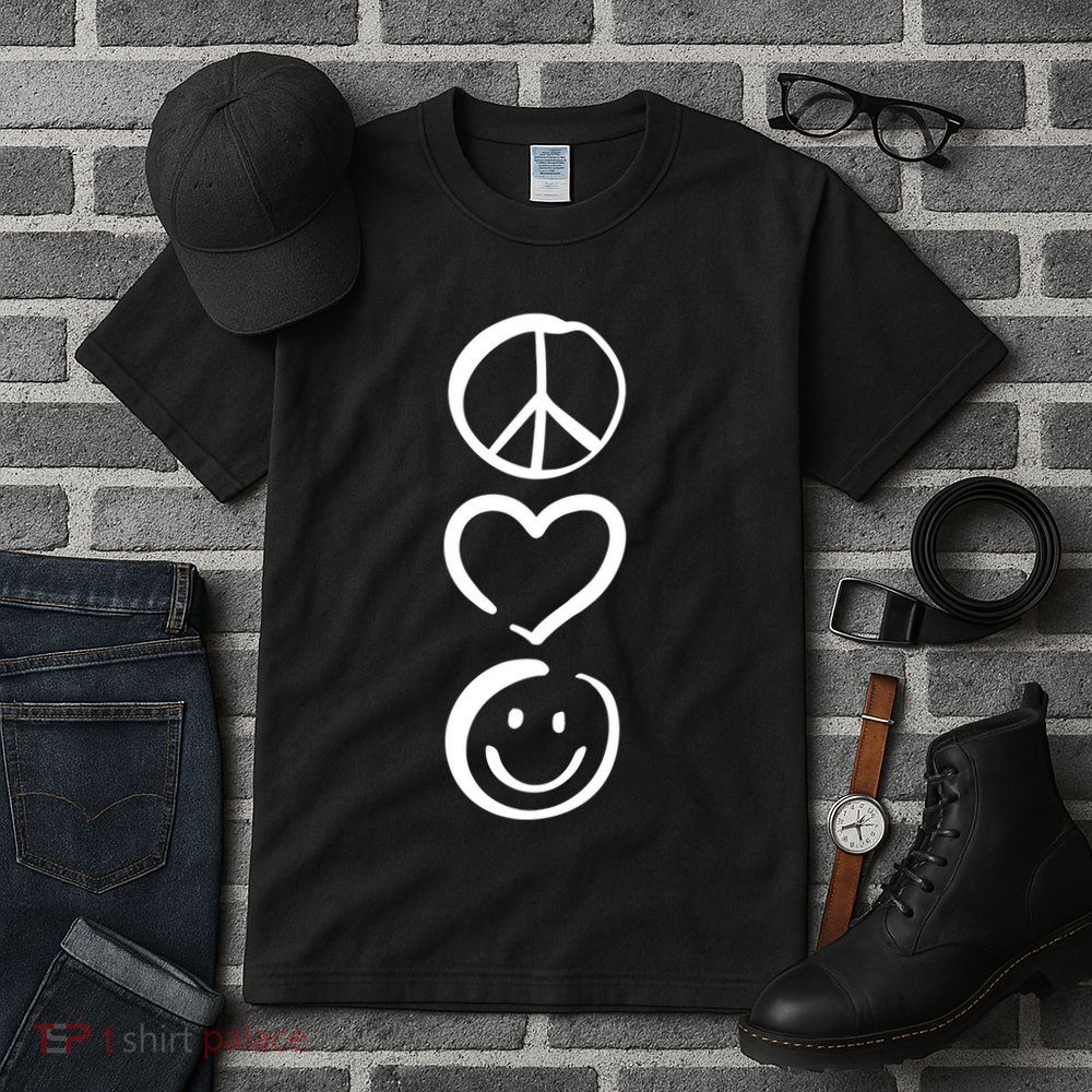 Peace Love And Happiness Peace Sign Heart Smile Tall T-Shirt