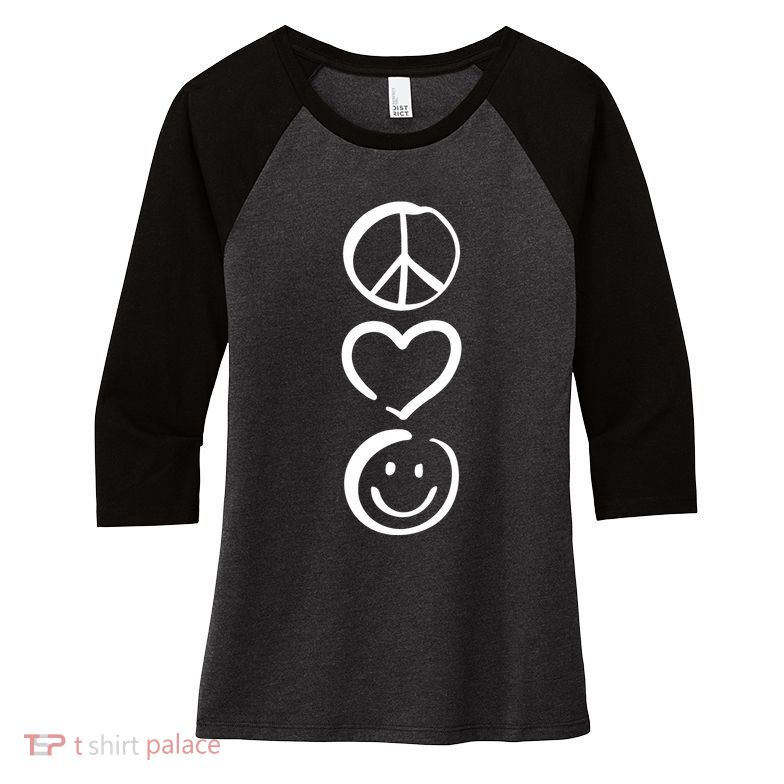 Peace Love And Happiness Peace Sign Heart Smile Women's Tri-Blend 3/4-Sleeve Raglan Shirt