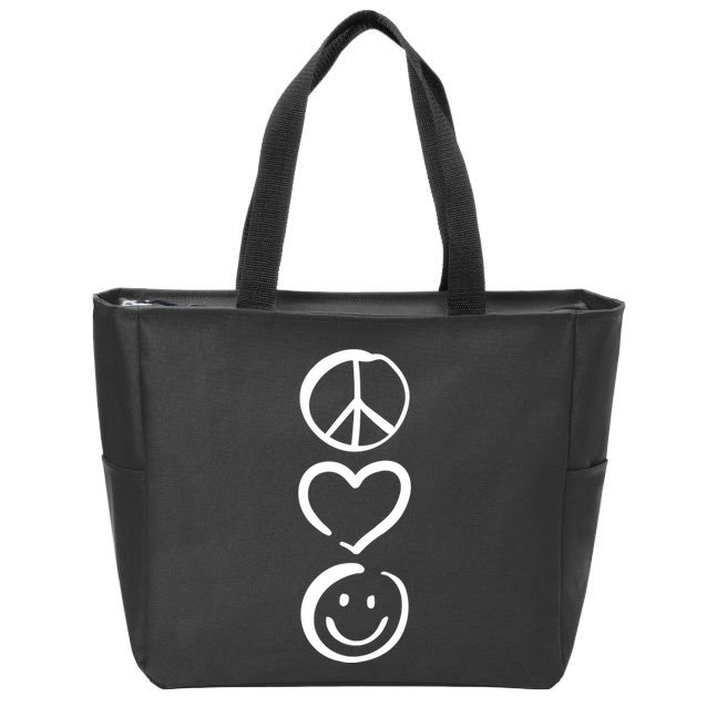 Peace Love And Happiness Peace Sign Heart Smile Zip Tote Bag