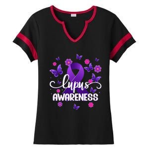 Purple Lupus Awareness Ribbon Purple Butterflies Lupus Ladies Halftime Notch Neck Tee