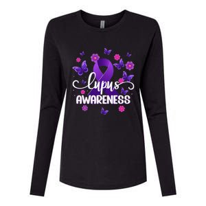 Purple Lupus Awareness Ribbon Purple Butterflies Lupus Womens Cotton Relaxed Long Sleeve T-Shirt