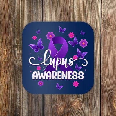 Purple Lupus Awareness Ribbon Purple Butterflies Lupus Coaster