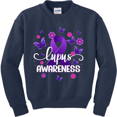 Purple Lupus Awareness Ribbon Purple Butterflies Lupus Kids Sweatshirt