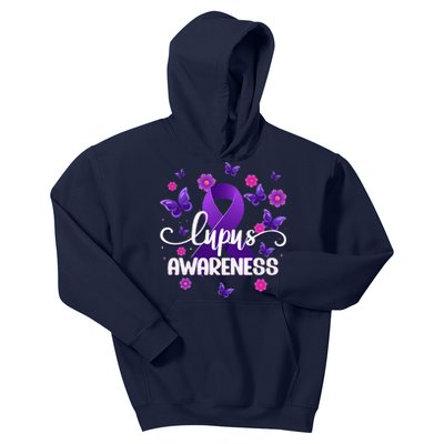 Purple Lupus Awareness Ribbon Purple Butterflies Lupus Kids Hoodie