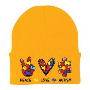 Peace Love Autism Awareness Knit Cap Winter Beanie