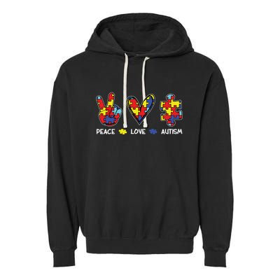 Peace Love Autism Awareness Garment-Dyed Fleece Hoodie