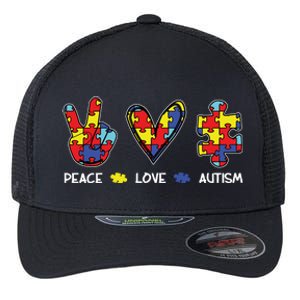 Peace Love Autism Awareness Flexfit Unipanel Trucker Cap