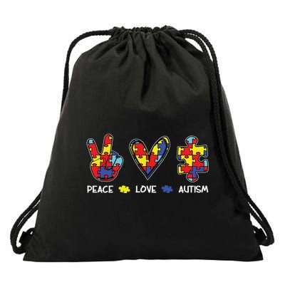 Peace Love Autism Awareness Drawstring Bag