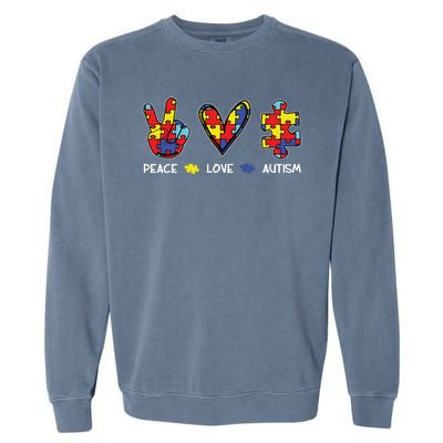 Peace Love Autism Awareness Garment-Dyed Sweatshirt