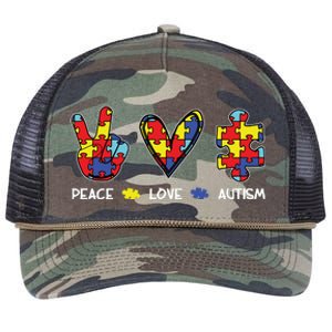 Peace Love Autism Awareness Retro Rope Trucker Hat Cap