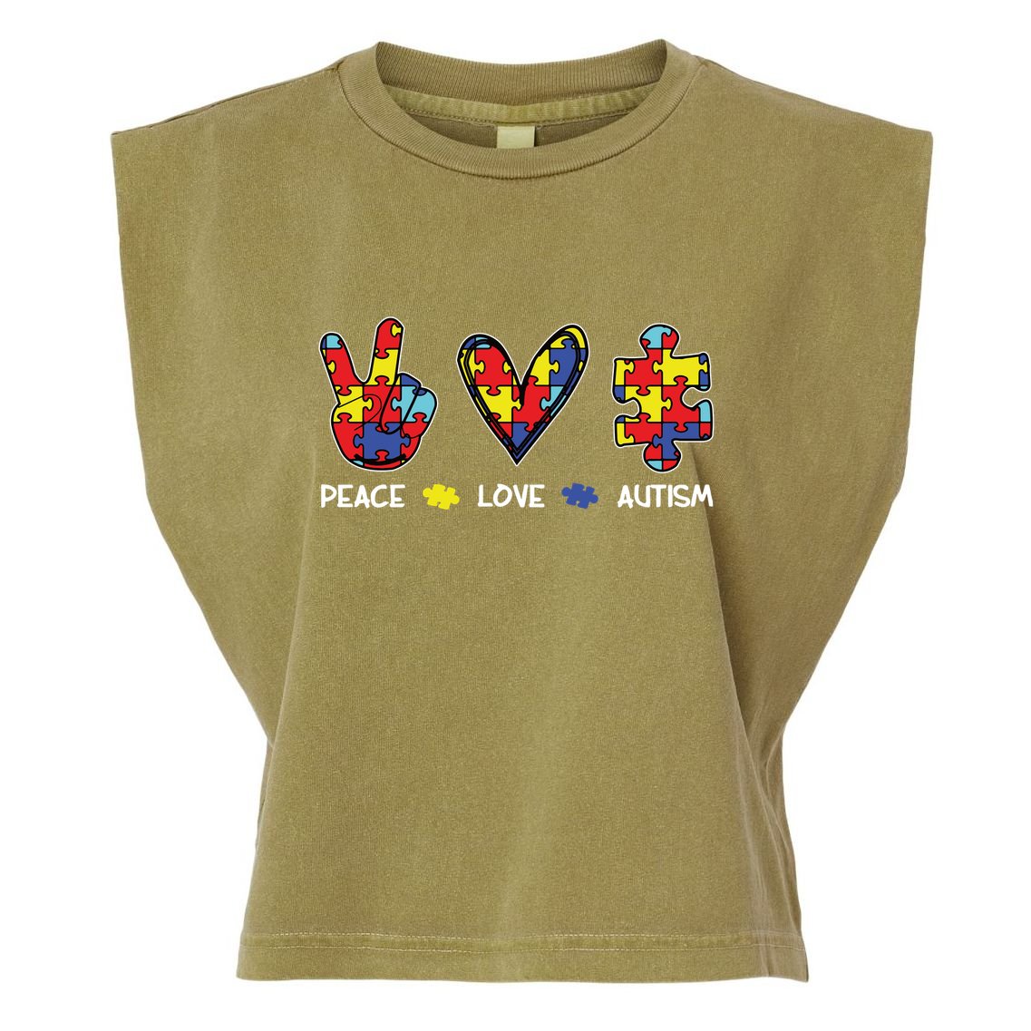 Peace Love Autism Awareness Garment-Dyed Women's Muscle Tee