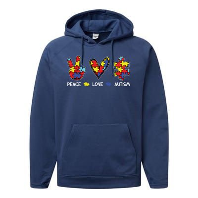 Peace Love Autism Awareness Performance Fleece Hoodie