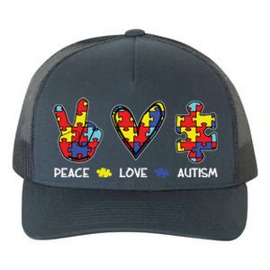 Peace Love Autism Awareness Yupoong Adult 5-Panel Trucker Hat