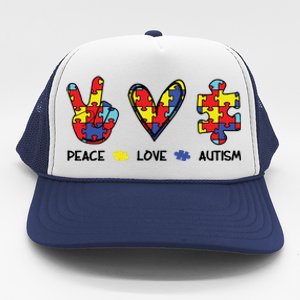 Peace Love Autism Awareness Trucker Hat