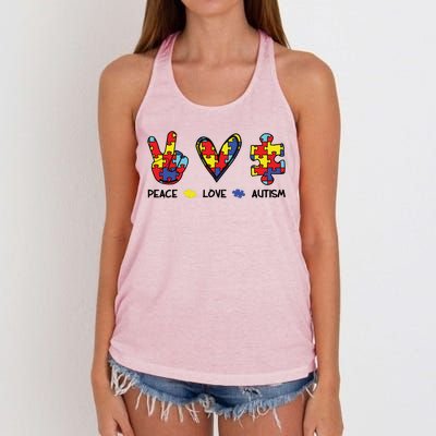 Peace Love Autism Awareness Women's Knotted Racerback Tank