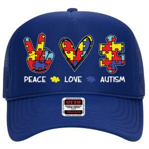 Peace Love Autism Awareness High Crown Mesh Back Trucker Hat