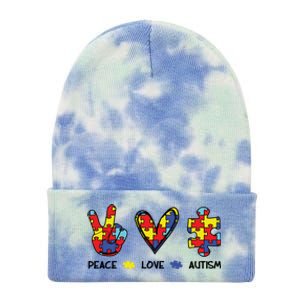 Peace Love Autism Awareness Tie Dye 12in Knit Beanie