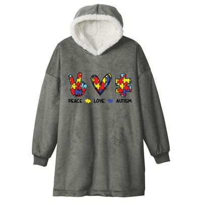 Peace Love Autism Awareness Hooded Wearable Blanket