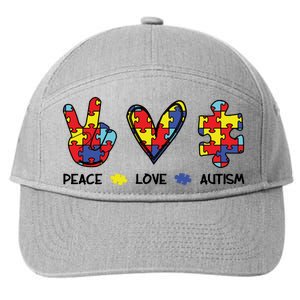 Peace Love Autism Awareness 7-Panel Snapback Hat