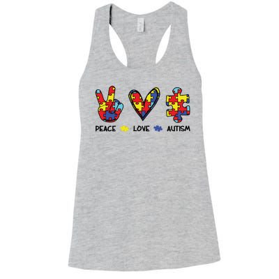 Peace Love Autism Awareness Women's Racerback Tank