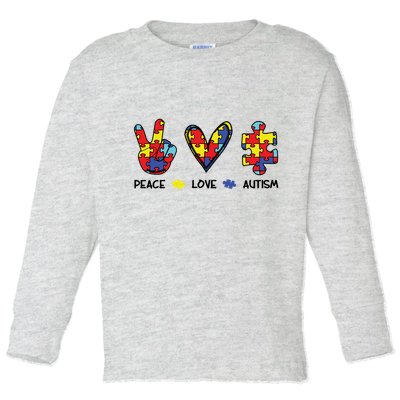 Peace Love Autism Awareness Toddler Long Sleeve Shirt