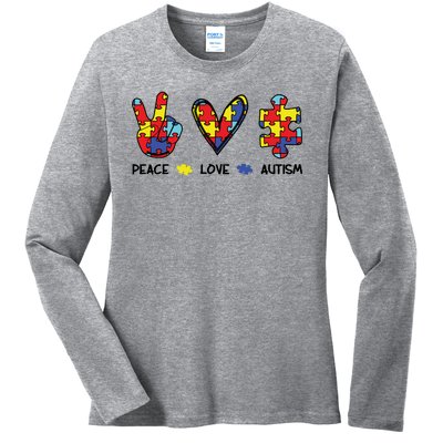 Peace Love Autism Awareness Ladies Long Sleeve Shirt