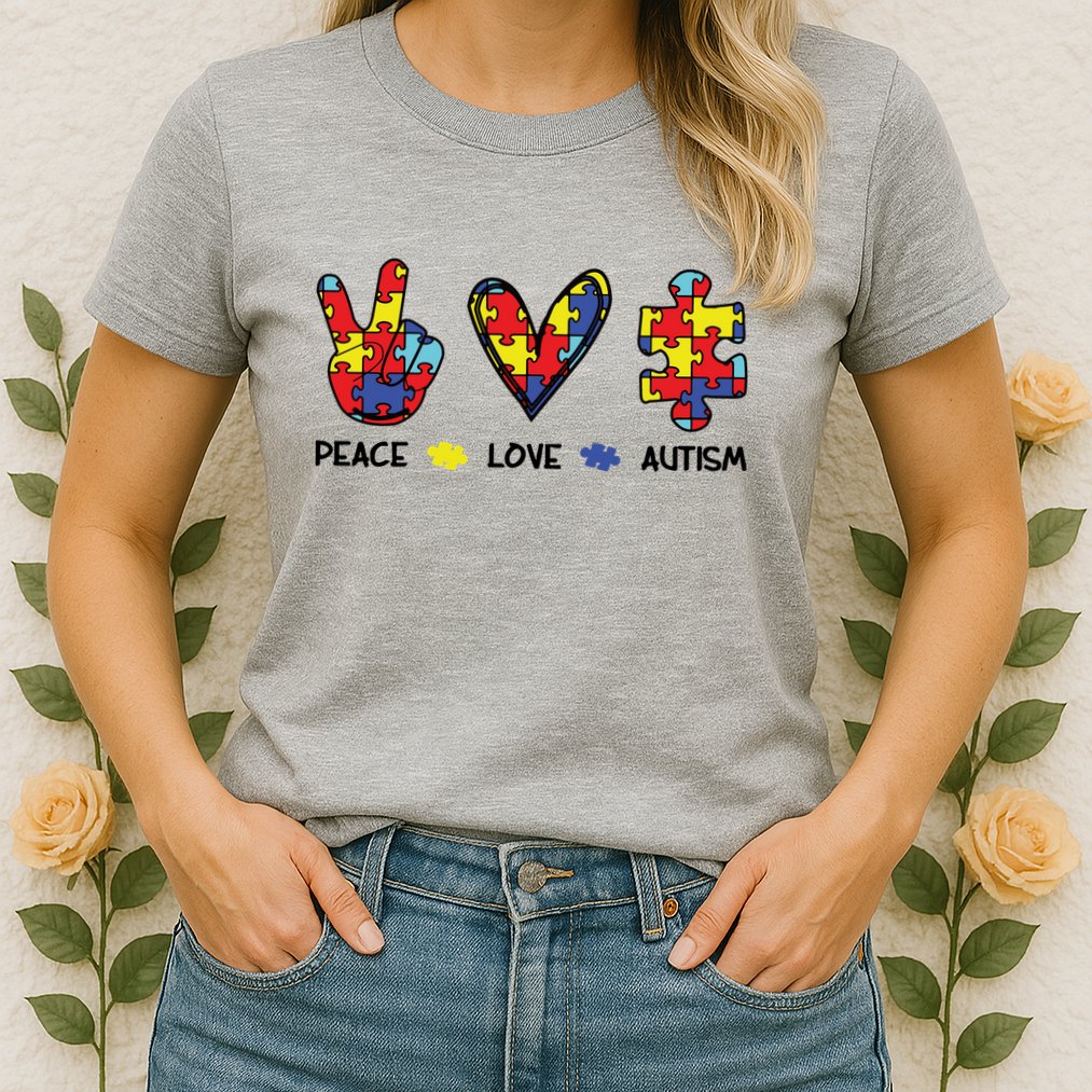 Peace Love Autism Awareness Womens T-Shirt