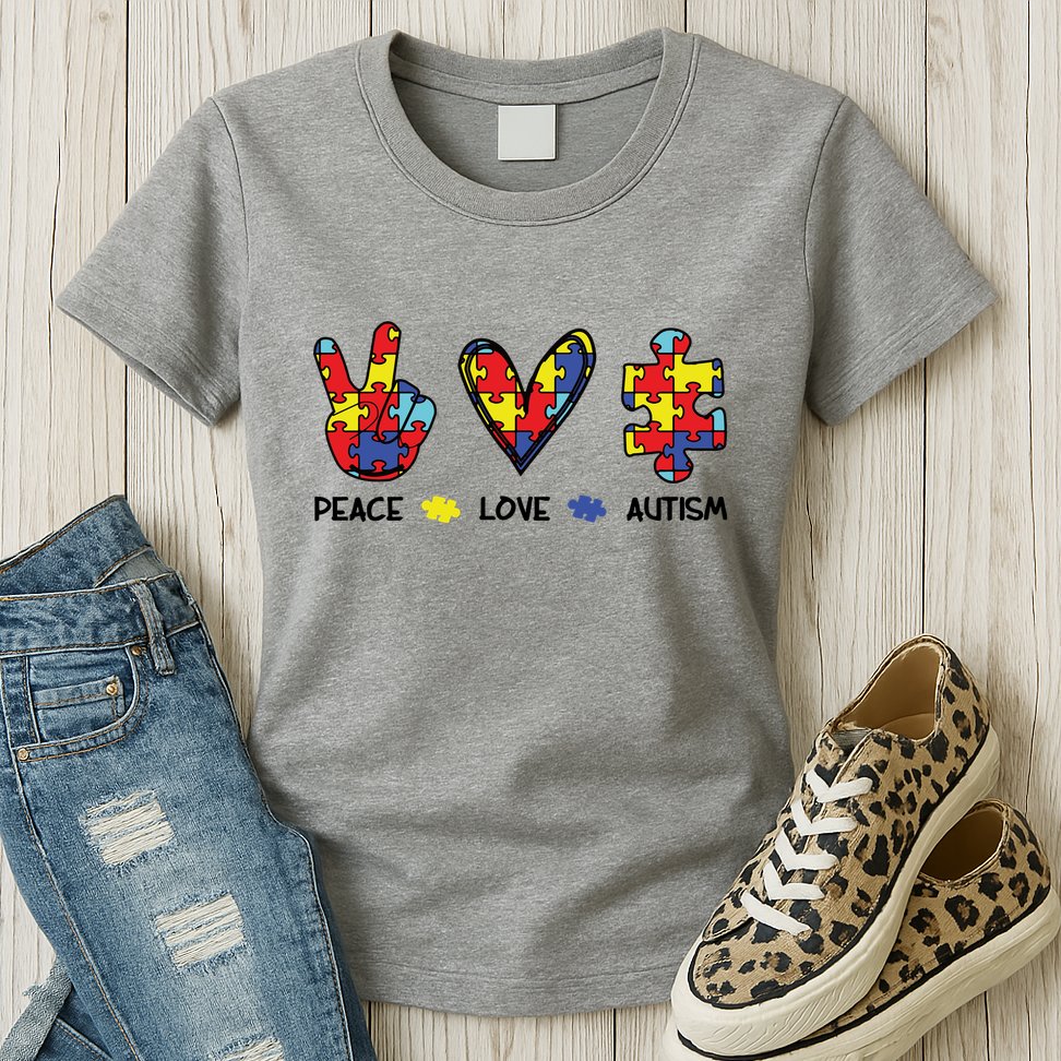 Peace Love Autism Awareness Womens T-Shirt