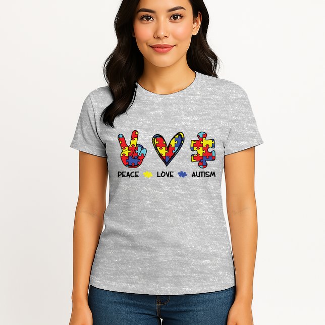 Peace Love Autism Awareness Womens T-Shirt