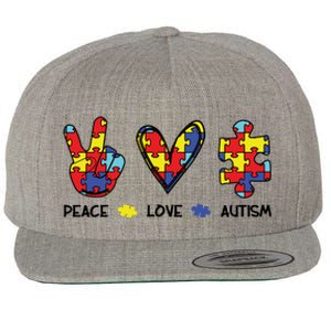 Peace Love Autism Awareness Wool Snapback Cap