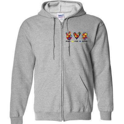 Peace Love Autism Awareness Full Zip Hoodie