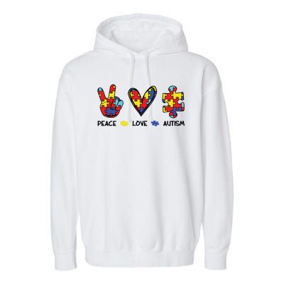 Peace Love Autism Awareness Garment-Dyed Fleece Hoodie