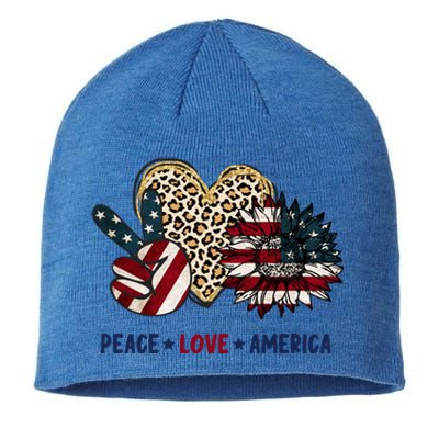 Peace Love America Sunflowers Leopard Vintage Us 4th Of July Cool Gift Sustainable Beanie