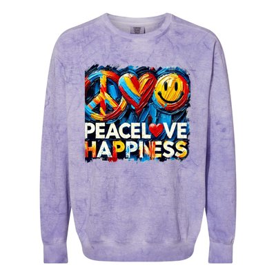 Peace Love And Happiness In Hippe Script Colorblast Crewneck Sweatshirt