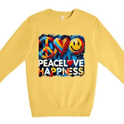 Peace Love And Happiness In Hippe Script Premium Crewneck Sweatshirt