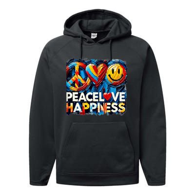 Peace Love And Happiness In Hippe Script Performance Fleece Hoodie