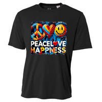 Peace Love And Happiness In Hippe Script Cooling Performance Crew T-Shirt