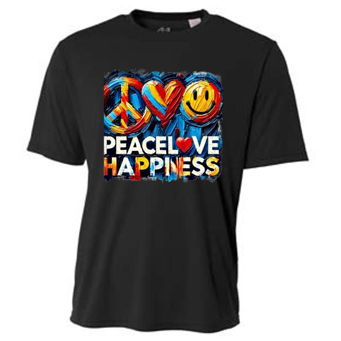 Peace Love And Happiness In Hippe Script Cooling Performance Crew T-Shirt