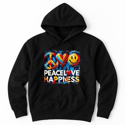 Peace Love And Happiness In Hippe Script Hoodie